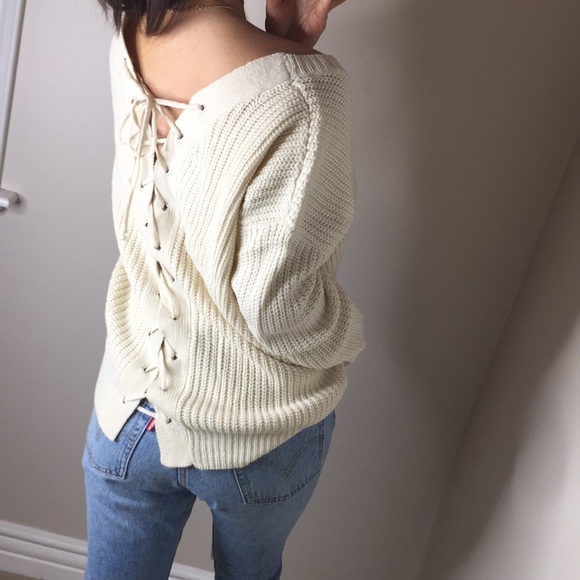 Oversized Lace up back chunky sweater - Picture 2 of 7